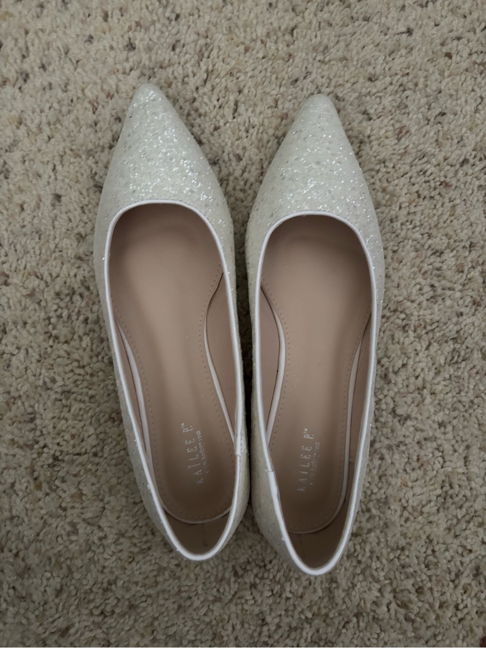 Kailee P Pointy Toe Glitter Flats - Ivory size 10